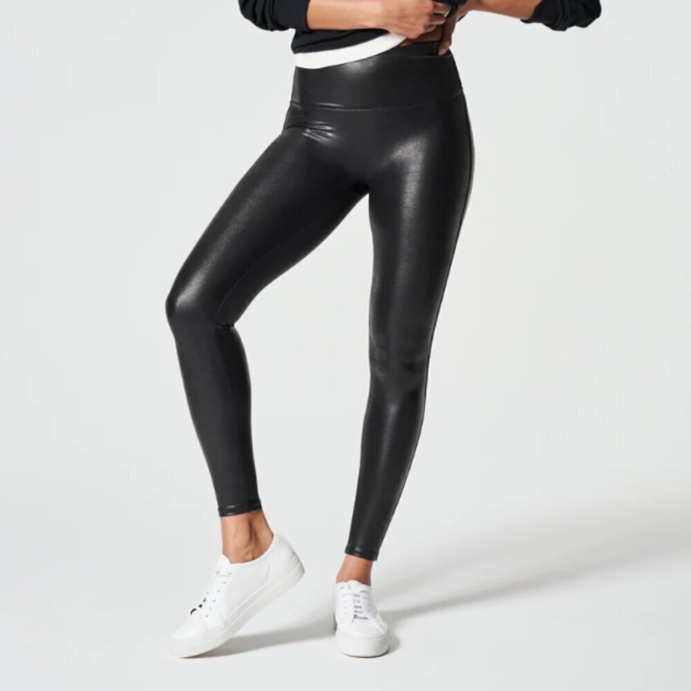 Spanx Womens Black Spanxshape Faux Leather High Rise Leggings | L |